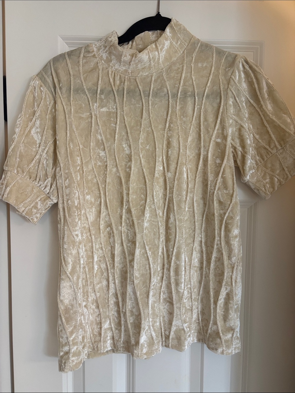 Women’s Cream Short-Sleeve Velvet Shirt